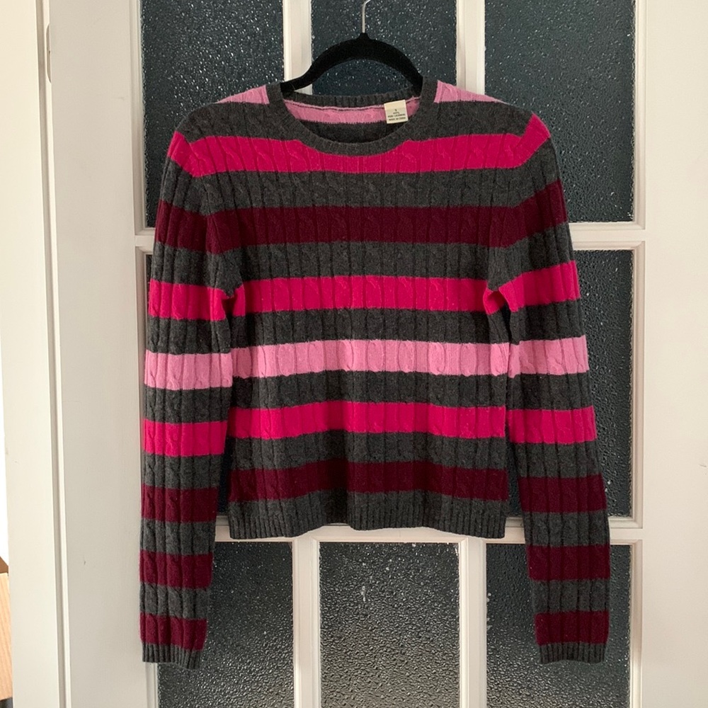 100% Cashmere Grey & Pink & Purple Striped Sweater (S)